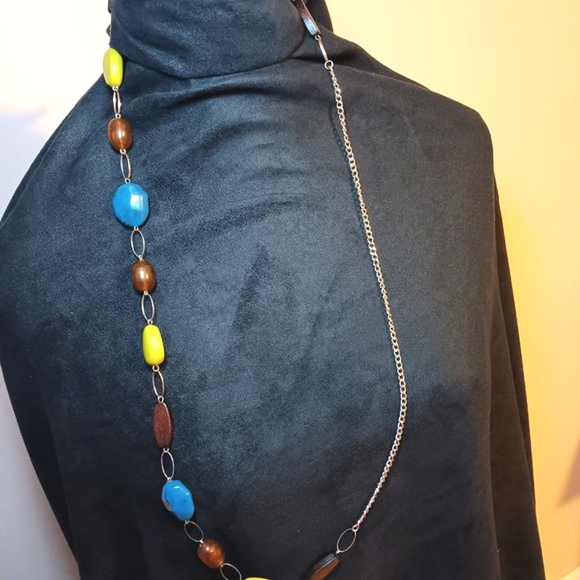 Costume Jewelry Beaded 36" Necklace  Turquoise Lime Green Brown Silver - Picture 4 of 8